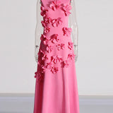 3D Flower Appliqué Mock Neck Midi Dress