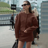 Round Neck Long Sleeve Jacket Mini Skirt Suit