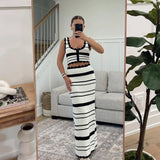 Striped Contrast Knitted Top and Long Skirt Set