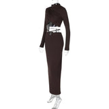 Long Sleeve Lace-up Crop Top And Long Skirt Suit
