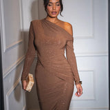 Long Sleeve Inclined Shoulder Maxi Dress