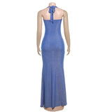 Halter Neck Bodycon Glittering Maxi Dress