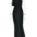 One Shoulder Ruffles Women Maxi Dress