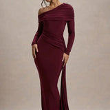 Skew Collar Long Sleeve Maxi Dress