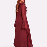 Ruffles Red Flare Sleeve Maxi Dress