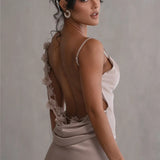 3D Flower Draped Open Back Maxi Dress