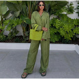 Long Sleeved Silk Geometric Shirt High Waist Pant Set