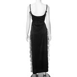 Lace Satin Patchwork High Split Maxi Dress