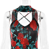 Floral Print Backless Maxi Dress