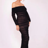 Off-shoulder Slash Neck Solid Maxi Dress