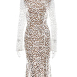Lace White Long Sleeve Turtleneck Dress