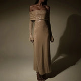 Off Shoulder Long Sparkle Glitter Nightclub Sexy Autumn Winter Maxi Dress
