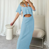 Knit Hollow Out Top and Long Skirt Suit