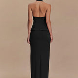 Square Collar Halter Top and Long Skirt Two-Piece Set