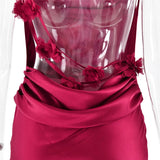 3D Flower Draped Open Back Maxi Dress