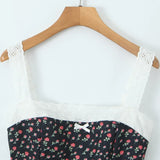 Flower Print Embroidery Lace Slash Collar Mini Dress