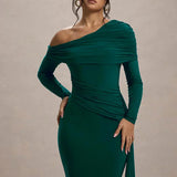 Skew Collar Long Sleeve Maxi Dress