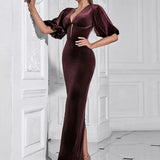 Backless Puff Lantern Sleeve Maxi Dress