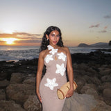 Floral Halter Maxi Dress Summer Splice Backless Design