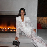White Lace Two-Piece Loose Trouser Set