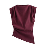 Asymmetric Pleated Trim Short Sleeve Top