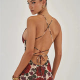 Red Floral Maxi Dress with Cowl Neck & Tie Back