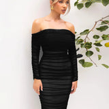 Off-shoulder Slash Neck Solid Maxi Dress