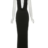 Halter Low Swinging Neck Maxi Dress