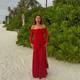 3D Flower-appliqué Mesh Long Sleeve Fishtail Maxi Dress
