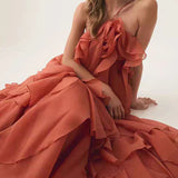 Halter 3D Flower Flounce Irregular Loose Maxi Dress