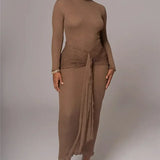 Long Sleeve Drape Turtleneck Maxi Dress