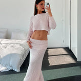 Knit Long Sleeve Top and Maxi Skirt Suit