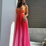 Satin Gradient Pleated Sleeveless Maxi Dress