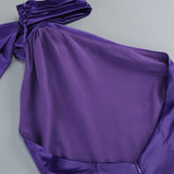 Purple Satin Halter Neck 3D Flower Scarf Maxi Dress