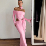 Off Shoulder Crop Top, Bodycon Maxi Skirt Set