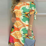Women Off Shoulder Summer Mini Dress Short Sleeve Bow Tie Striped Plaid Floral Vestidos