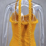 Fluff Patchwork Halter Mini Dress