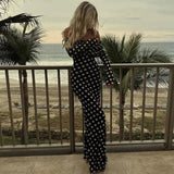 Polka Dots Off Shoulder Long Sleeves Maxi Dress
