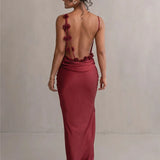 3D Flower Draped Open Back Maxi Dress