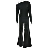 One Shoulder Flare Sleeve Top Long Pant Suit