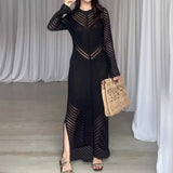 Sleeveless Patchwork Knit Maxi Dresses