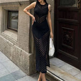 Sleeveless Patchwork Knit Maxi Dresses