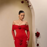 Off-shoulder Strapless Rose Long Sleeve Dress
