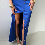 Sleeveless Top Suit With Front Split Skirt