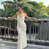 Halter Neck Flower Patchwork Lace-up Maxi Dress