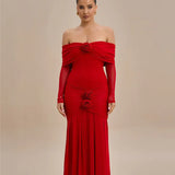 Off-shoulder Strapless Rose Long Sleeve Dress