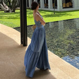 Denim Camisole Top Large Swing Long Skirt Suit