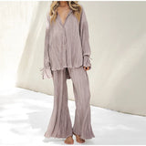 2 Piece Set Blouse Tops and Split Wide Leg Pants