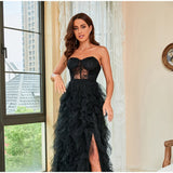 Lace Mesh Off Shoulder High Waist Evening Dress