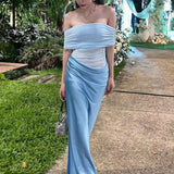 Off-the-Shoulder Strapless Backless Maxi Dress